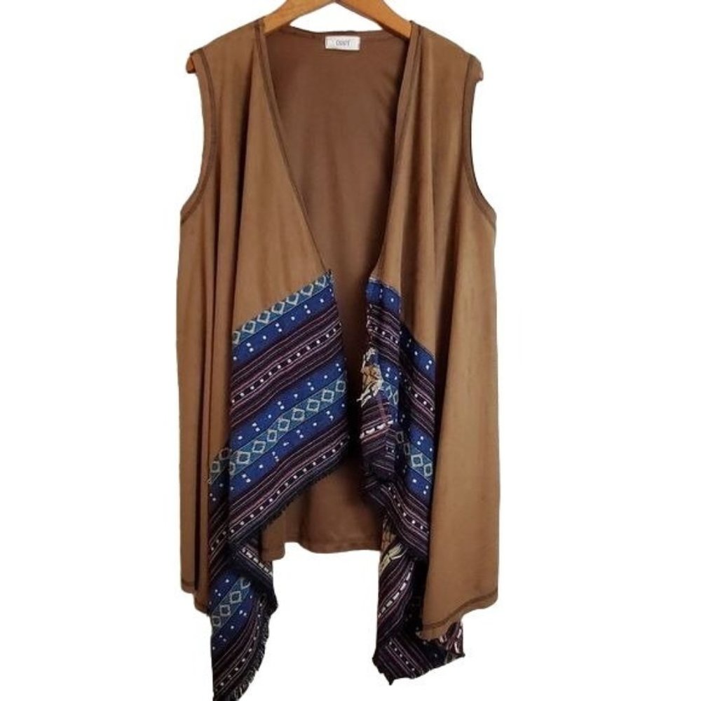 Oddy Southwestern Woven Vegan Leather Tribal Vest Small Suede Like Duster